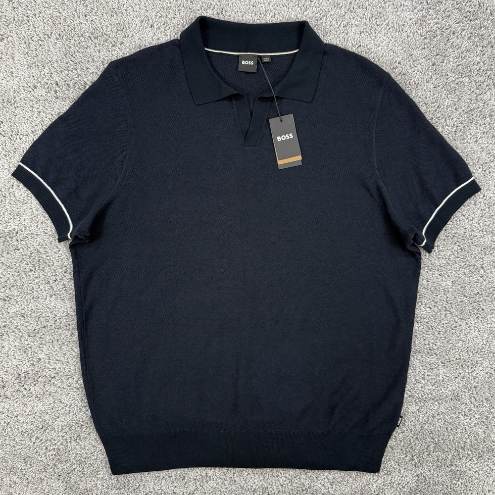 Hugo Boss Sweater Polo Men's XL Navy NWT Johnny Collar Short Sleeve Knit
